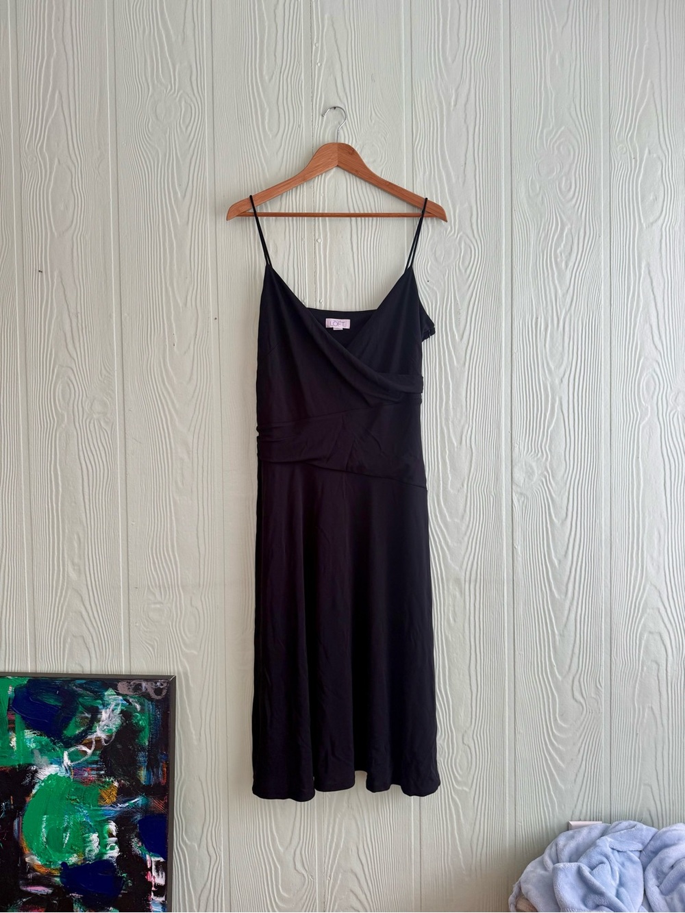 LOFT Black Midi Slip Dress with Spaghetti Straps